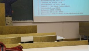 12.04.2014: Marten Seppeli loeng pärisorjuse kaotamisest. Tänapäeva tudengitele ilmselt tundmatu Lossi 3 auditoorium